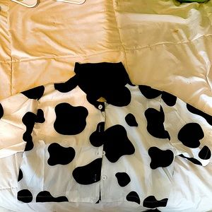 ROMWE Cow print button front crop blouse